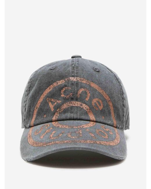 Acne Gray Cotton Logo Cap for men