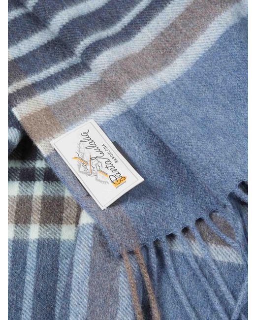 Santa Eulalia Blue Cashmere Checked Scarf for men