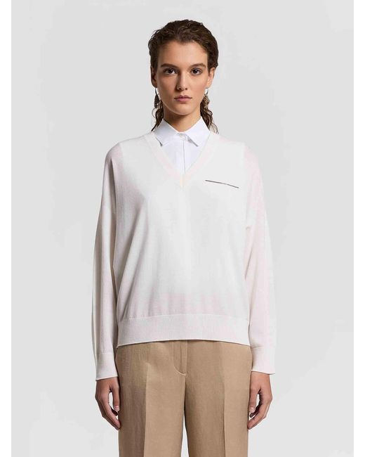 Peserico White Wool Knit Sweater