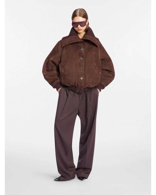 The Attico Brown Leather Bomber Jacket