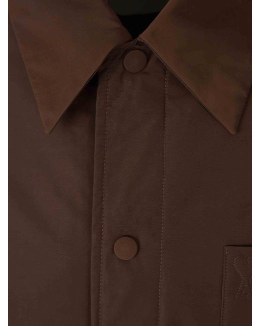 AMI Brown Plain Polyester Cotton Overshirt for men