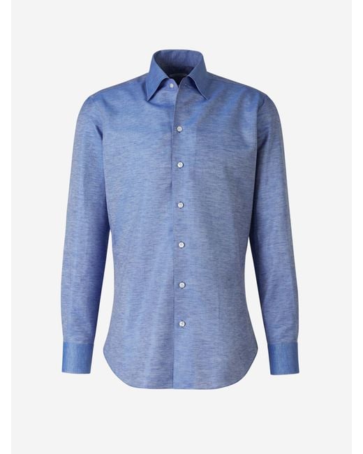Fray Blue Fil A Fil Linen Shirt for men