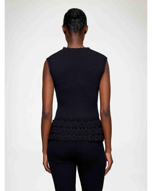 Ganni Blue Sleeveless Top With Crochet Flowers