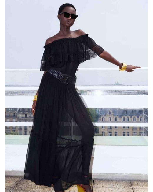 Jupe Longue En Soie Saint Laurent en coloris Black