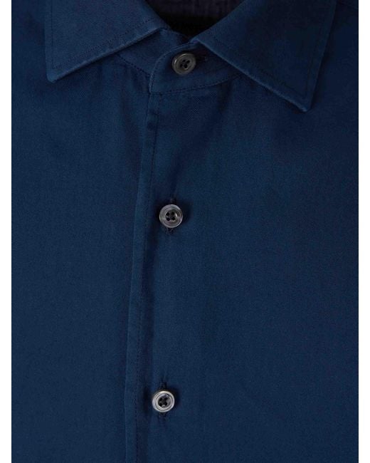 Santa Eulalia Blue Plain Cotton Shirt for men