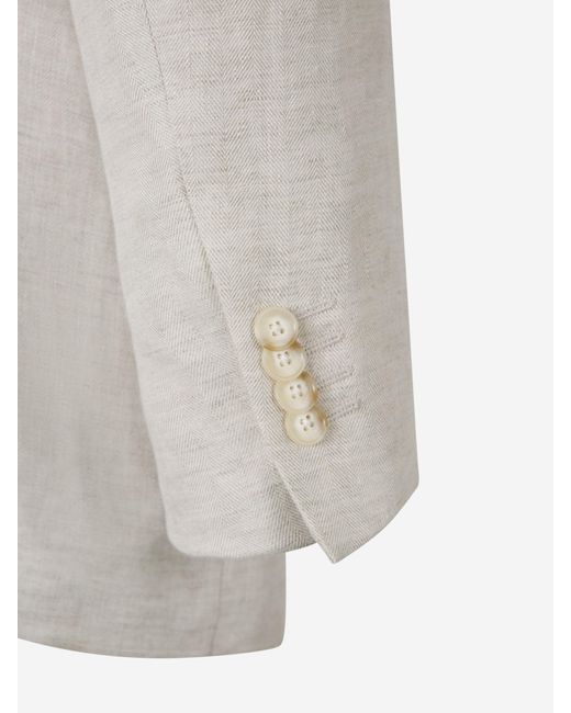 Santa Eulalia White Herringbone Linen Suit for men