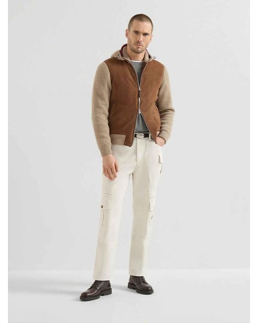 Brunello Cucinelli Brown Bomber Jacket Leather Suede for men