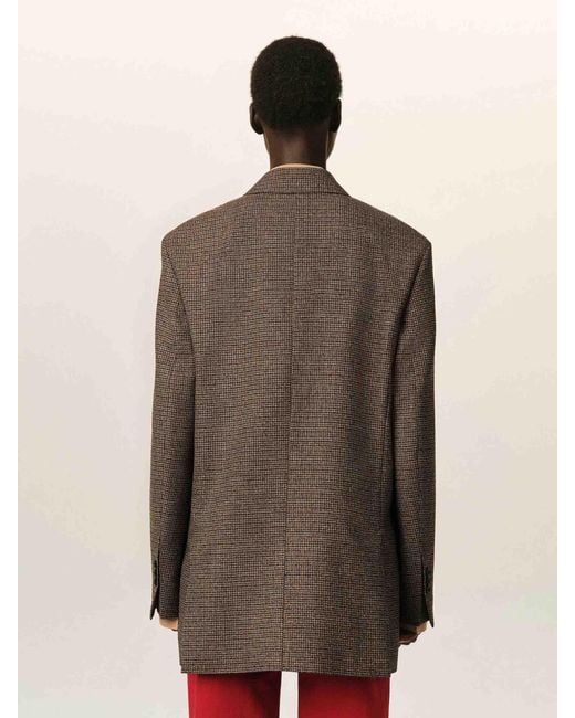 AMI Brown Double-Breasted Printed Blazer