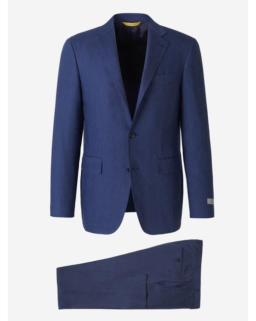 Canali Blue Linen And Wool Suit for men