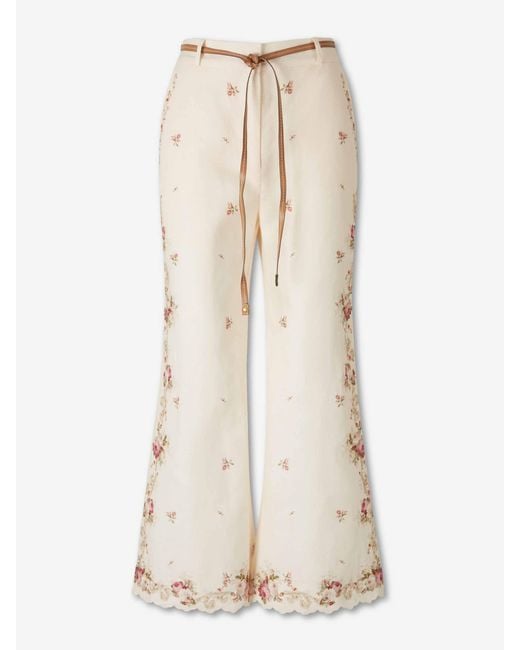 Zimmermann Natural Floral Flared Pants