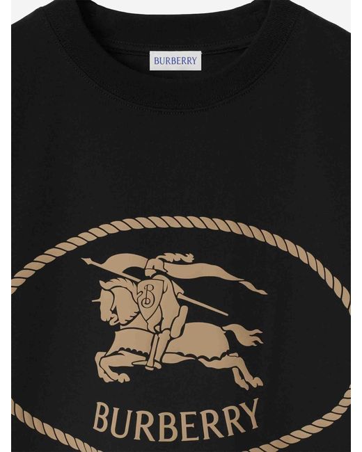Burberry Black Slim Fit Ribbed Neckline T-Shirt With Equestrian Knight Print for men