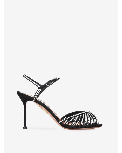 Aquazzura Black Hold Me Crystal Sandals 85