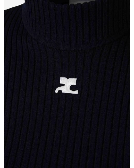 Courreges Blue Short Sleeve Ribbed Jersey