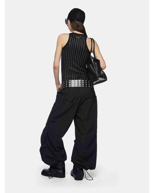 The Attico Black Geripptes Strickkleid