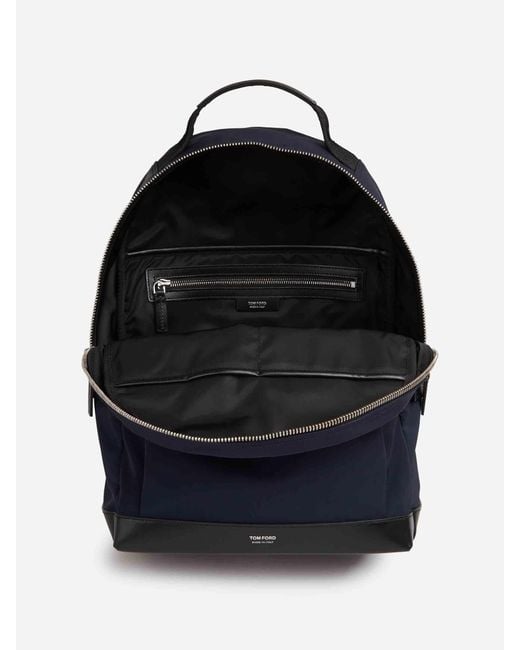 Tom Ford Blue Nylon Leather Backpack for men