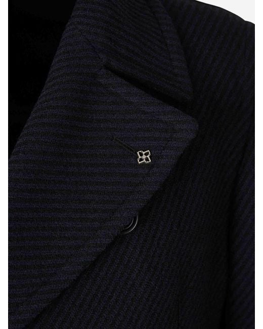 Tagliatore Blue Long Wool Coat for men