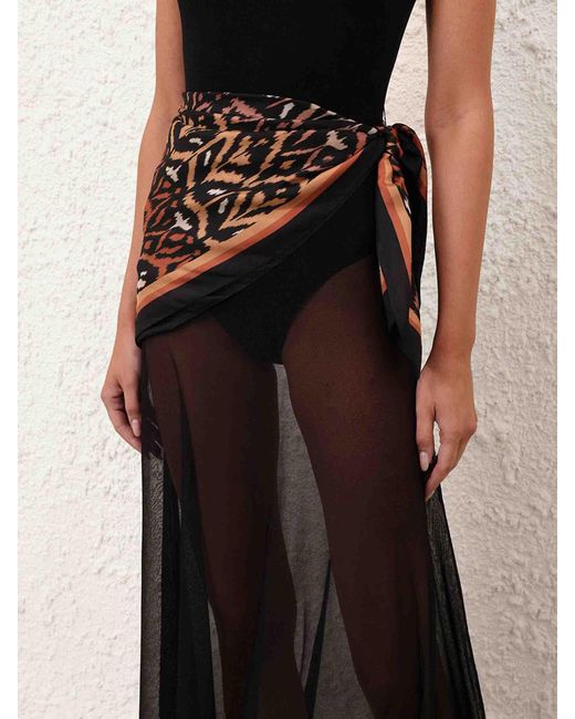 Zimmermann Black Semi-Transparent Dress With Scarf
