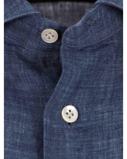 Santa Eulalia Blue Straight Linen Shirt for men