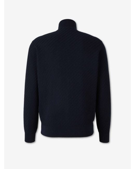 Brioni Blue Braided Zip Cardigan for men