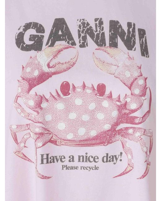Ganni Pink Long Sleeve T-Shirt Crab