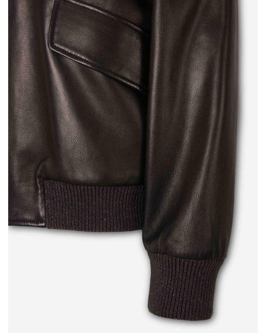 Peserico Black Aviator Leather Jacket