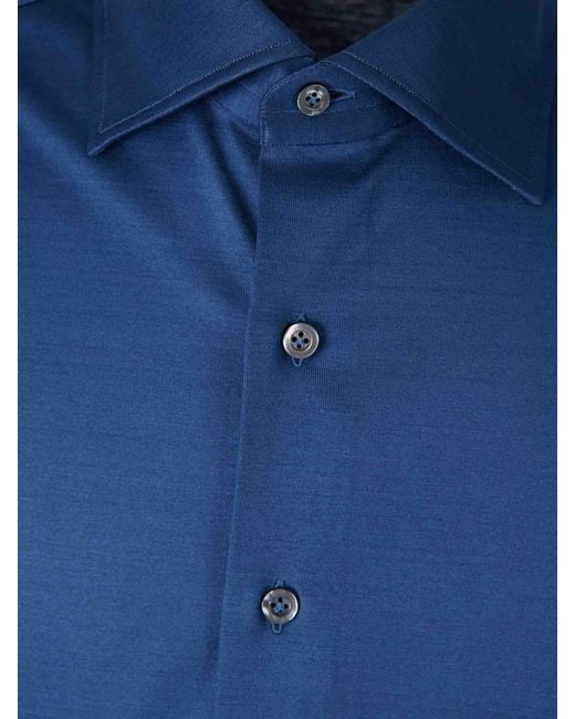 Fray Mikrostrickhemd in Blue für Herren