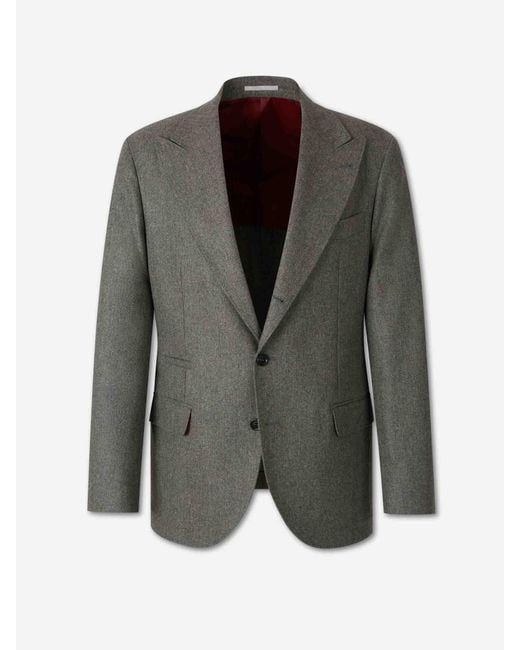 Brunello Cucinelli Gray Blazer Straight Wool for men
