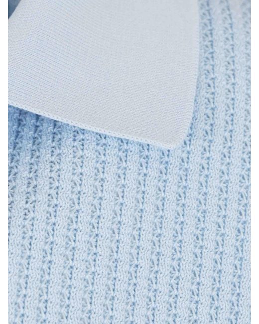 Santa Eulalia Blue Ribbed Knit Polo Shirt for men