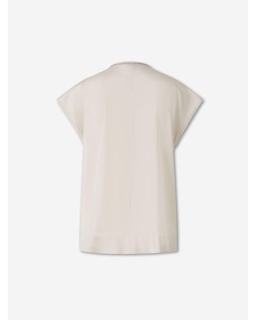 Peserico White Seidenbluse Mit Strasssteinen