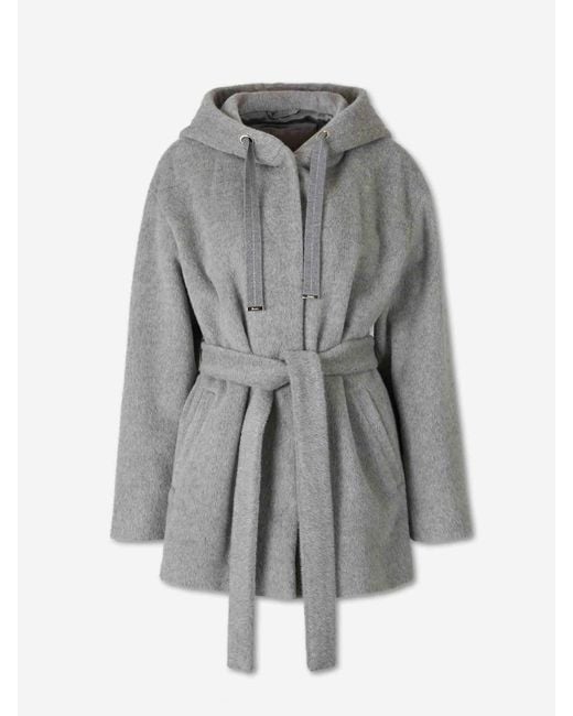 Herno Gray Short Coat With Hood And Belt