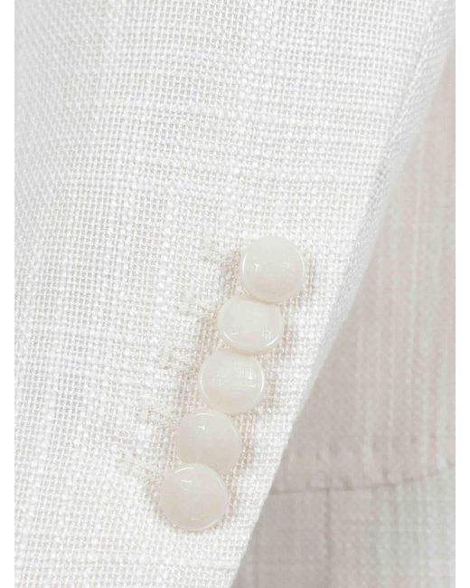 Tagliatore White Linen Double-Breasted American Coat for men