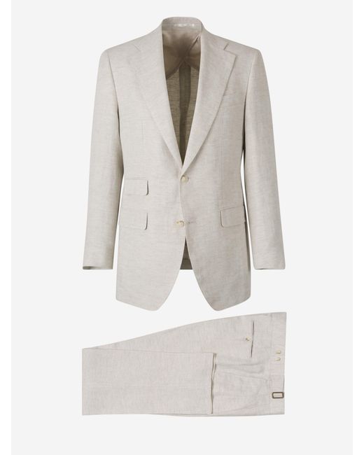 Santa Eulalia White Herringbone Linen Suit for men