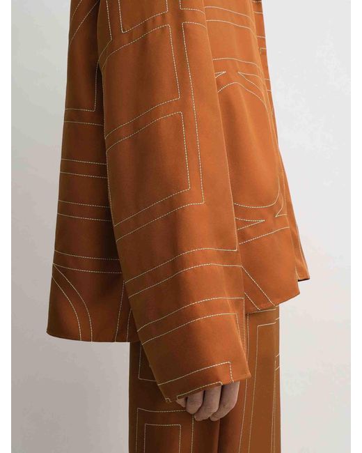 Totême  Brown Seidenhemd Mit Monogramm