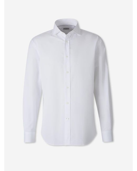 Brunello Cucinelli White Plain Dress Shirt for men