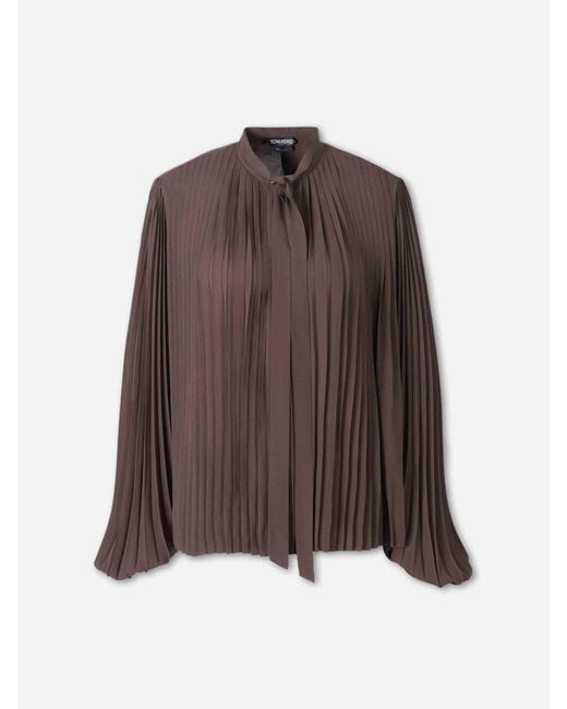 Tom Ford Brown Plain Pleated Blouse