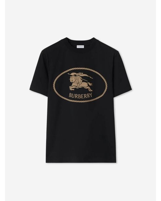 Burberry Black Slim Fit Ribbed Neckline T-Shirt With Equestrian Knight Print for men