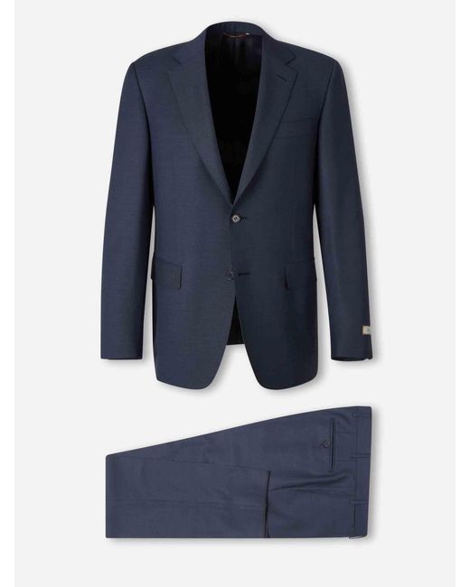 Canali Blue Straight Wool Suit for men