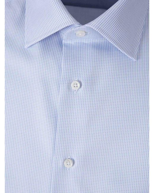 Canali Blue Micro Print Cotton Shirt for men
