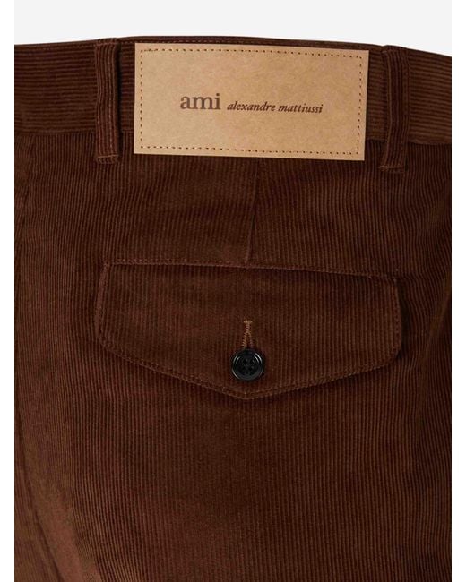 AMI Brown Wide Corduroy Trousers for men
