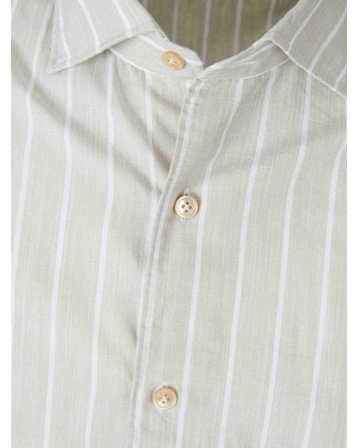 Luigi Borrelli Napoli White Striped Pattern Shirt for men