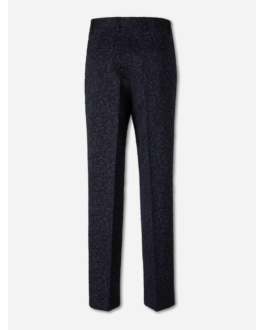 Dries Van Noten Blue Floral Straight Leg Trousers