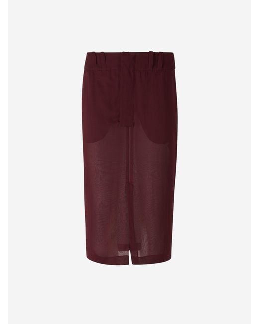 Jupe Crayon En Soie Saint Laurent en coloris Red
