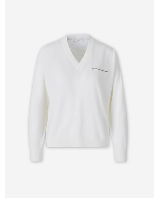 Peserico White Wool Knit Sweater