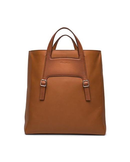 Santoni Brown Leather Handbag Light for men