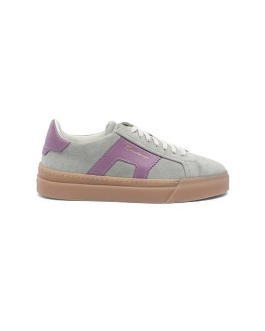 Santoni Gray And Suede And Leather Double Buckle Sneaker