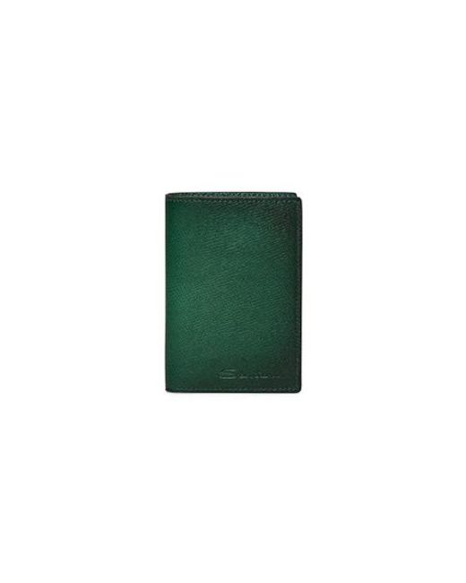 Santoni Green Saffiano Leather Vertical Wallet for men
