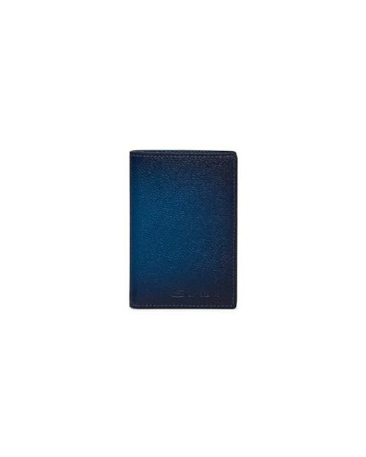 Santoni Blue Saffiano Leather Vertical Wallet for men