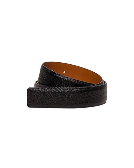 Santoni Black Saffiano Leather Belt Strap for men