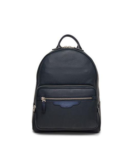 Santoni Blue Tumbled Leather Backpack for men