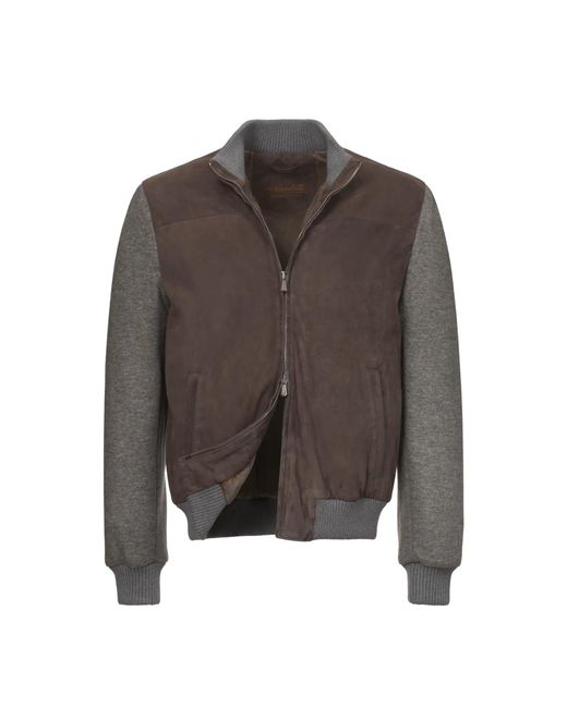 Mandelli Cashmere And Leather Blouson in Gray for Men | Lyst